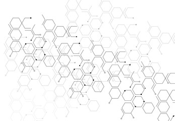 Digital hexagonal background with lines and dots,arrows, geometric abstract design