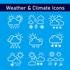 Weather icon set with sun cloud rain snow and forecast symbols in flat vector design