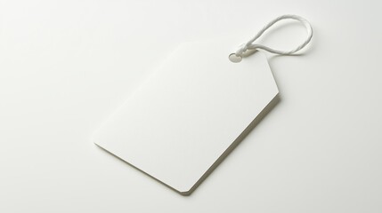 A clean rectangular white satin price tag presented elegantly on a seamless plain white backdrop