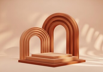 Naklejka premium Minimalist Product Display Platform with Geometric Arches and Soft Lighting Perfect for Cosmetic