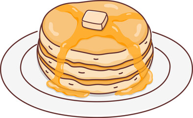 Cartoon Pancakes Stack with Butter and Syrup