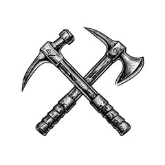 Crossed Hammer and Axe Vintage Hand-Drawn Tool