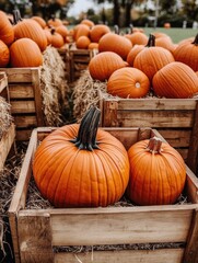 Harvest Time: Pumpkin Patch and Seasonal Decor in Rural Autumn Setting Halloween pumpkins holiday decoration season