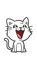 Obraz premium Cartoon white cat with a wide open mouth and joyful expression, laughing with happiness.