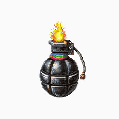 Pixel Art Grenade with Burning Fuse - Digital