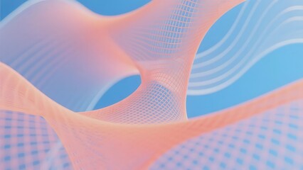 Abstract Wavy Structure with Mesh Texture Against a Blue Gradient Background
