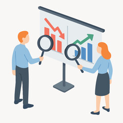 Flat Illustration of Business Data Analysis and Market Report Presentation