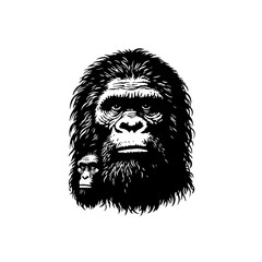 Fototapeta premium A hairy ape face with a smaller ape face