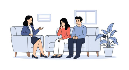 Couple in therapy session seeking professional help to overcome relationship challenges and improve their communication and emotional well-being together