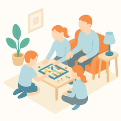 Flat Style Happy Family Playing Together at Home Illustration