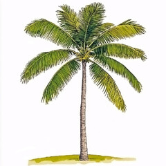 Obraz premium Tall tropical palm tree with green leaves, ideal for vacation ads, design backgrounds, travel sites, posters, and nature branding.