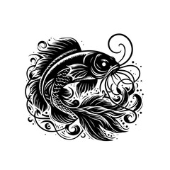 Obraz premium A black and white illustration of a koi fish
