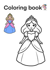 Fototapeta premium Princess coloring book illustration with a smiling character on a white background