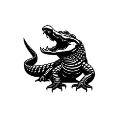 Obraz premium Aggressive alligator with mouth open, black and white