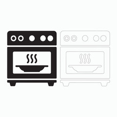 Vector Illustration of a Modern Oven in Black and White
