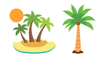 Obraz premium Beautiful Beach palm tree vector art design, tropical coconut tree clipart illustration with white background. 