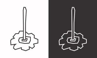 Mop Icon in Black Line Art and White Line Art Cutout Style