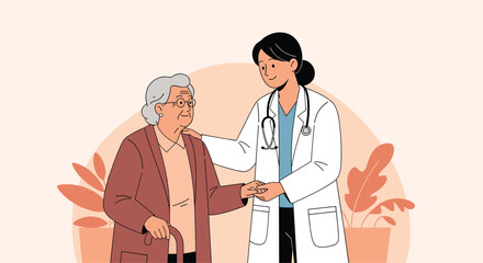 Fototapeta premium Compassionate medical professional provides reassuring care and support to an elderly patient during a consultation