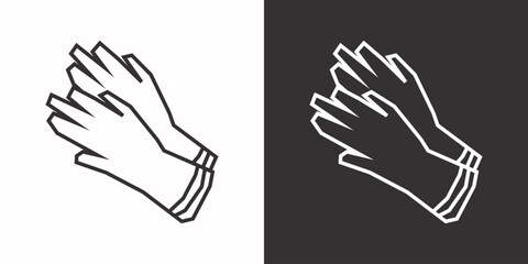 Gloves Icon in Black Line Art and White Line Art Cutout Style