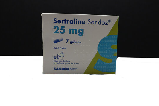 Boite de g&eacute;lules de Sertraline de chez Sandoz