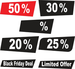 Fototapeta premium Collection of sale discount percentage signs and promotional text labels for retail