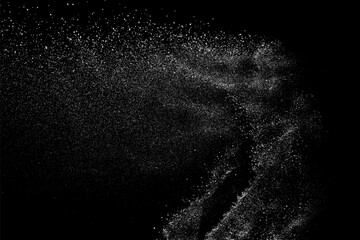 Distressed white grainy texture. Dust overlay textured. Grain noise particles. Snow effects pack. Rusted black background. Vector illustration, EPS 10. 