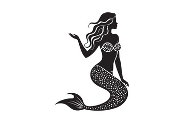 Fototapeta premium Minimalist Mermaid Silhouette Icon on White Background – Ideal for Beach & Sea-Themed Projects