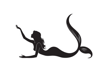 Obraz premium Minimalist Mermaid Silhouette Icon on White Background – Ideal for Beach & Sea-Themed Projects