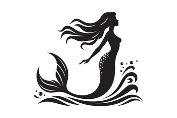 Minimalist Mermaid Silhouette Icon on White Background – Ideal for Beach & Sea-Themed Projects