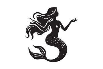 Minimalist Mermaid Silhouette Icon on White Background – Ideal for Beach & Sea-Themed Projects