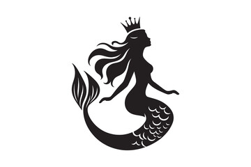 Minimalist Mermaid Silhouette Icon on White Background – Ideal for Beach & Sea-Themed Projects
