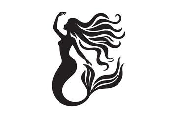 Minimalist Mermaid Silhouette Icon on White Background – Ideal for Beach & Sea-Themed Projects