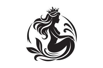 Minimalist Mermaid Silhouette Icon on White Background – Ideal for Beach & Sea-Themed Projects