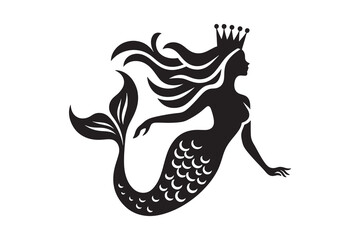Minimalist Mermaid Silhouette Icon on White Background – Ideal for Beach & Sea-Themed Projects