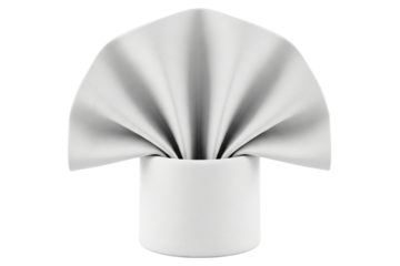 White cloth napkin folded into a fan shape for fine dining isolated on a transparent background