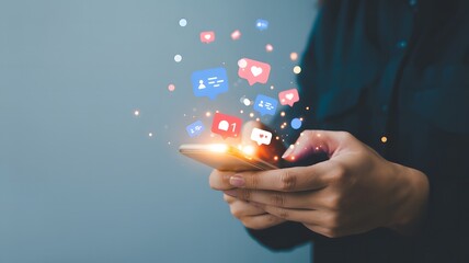 Woman's Hands Using Smartphone; Social Media Notifications