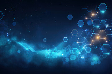 Ultra-Realistic Floating Molecular Forms with Neon Blue Highlights & Mist