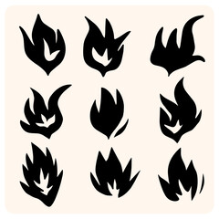 Abstract Fire Flame Silhouettes Vector Collection