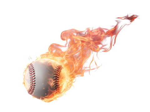 Fiery baseball soaring through darkness isolated on a transparent background fire flame png file - Powered by Adobe