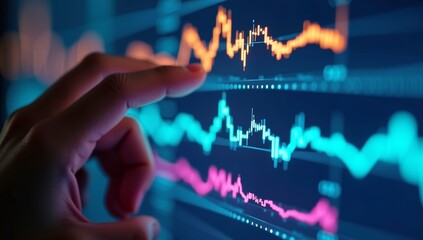 Heartbeat-like pulse lines on a monitor display a dynamic stock market graph, illustrating the health of financial trends