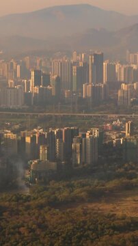 Barve Nagar, Ghatkopar West, Mumbai, Maharashtra, India. Mumbai Metropolitan Region. Aerial View From Airplane Window On View of the Mumbai suburb district. Evening morning sunset sunrise light