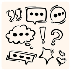 Hand-Drawn Communication Doodle Set Bubbles, Quotes & Punctuation