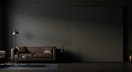 都会的暗がり ソファと柔らかな光 落ち着いた空間. AI Generated