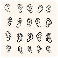 Hand-Drawn Human Ear Anatomy Sketch Set Various Angles