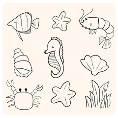 Hand-Drawn Sea Creatures & Ocean Life Doodle Icons