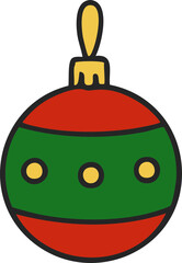 Christmas ornament collection with red, green, gold baubles and bells – perfect for festive design, cards, and digital holiday projects