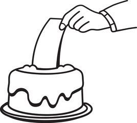 Hand Putting Money in Cake Vector - Financial Investment Symbol Art
