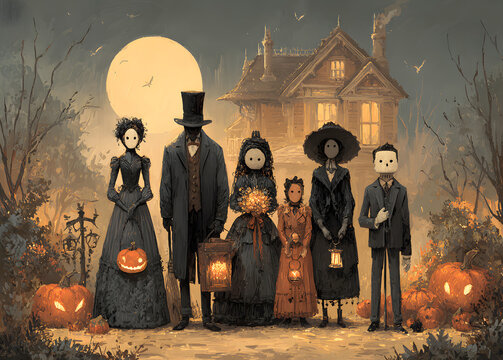 Family portrait at halloween - Powered by Adobe