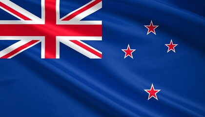 Prompt: New Zealand flag&mdash;deep blue field with Union Jack and Southern Cross constellation, symbolizing colonial ties, geographical identity, and national evolution.