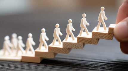 Figurines Ascending Wooden Steps Business Growth Success goal climb white model image career future 